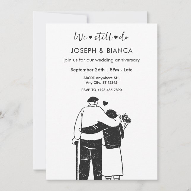 Older couple illustration wedding anniversary invitation (Front)