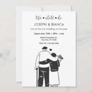 Older couple illustration wedding anniversary invitation