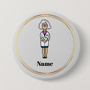 Older Female Doctor with Grey Hair Name Button