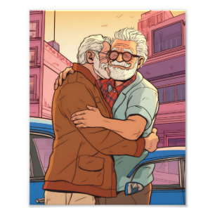 Older Gay Married Couple in Love Old Man Gay Love Photo Print