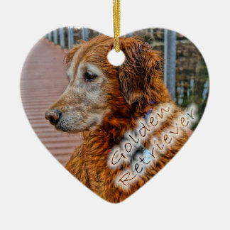OLDER GOLDEN RETRIEVER ON DOCK CERAMIC TREE DECORATION