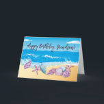 Older Grandson Birthday With Treasured Seashells Card<br><div class="desc">A lively beach scene filled with bright, colourful seashells stretches along the shore, while dynamic waves crash in the background. The birthday message to your grandson is written in bold, bouncy lettering that mimics the playful motion of the ocean. Perfect for a teen or young adult grandson, this fun and...</div>