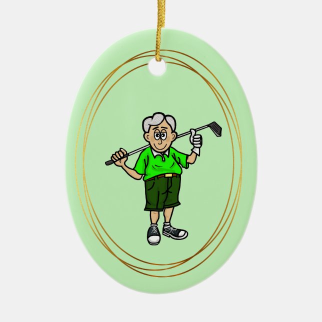 Older Grey Hair Male Golfer Ornament (Front)