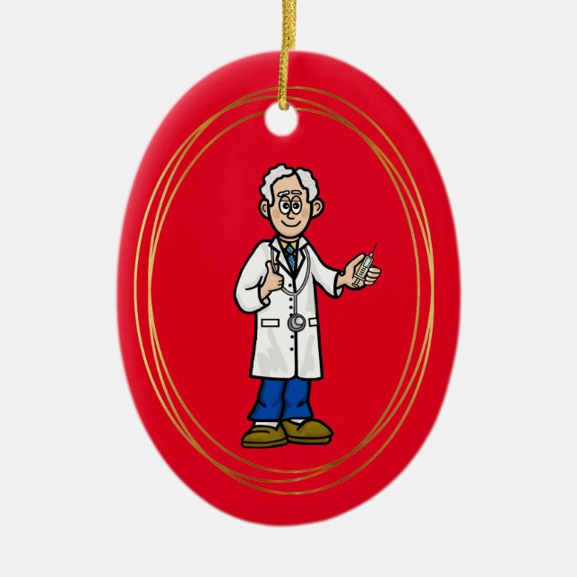 Older Male Doctor Christmas Ornament (Front)