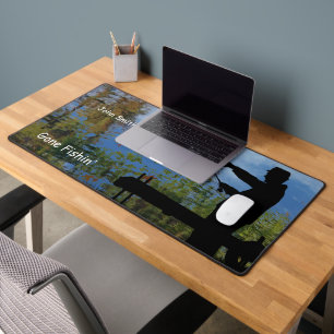 Older Man Fishing Retirement Desk Mat