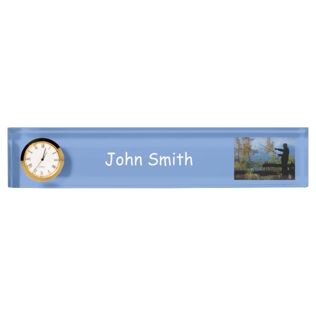 Older Man Fishing Retirement Desk Nameplate (Front)