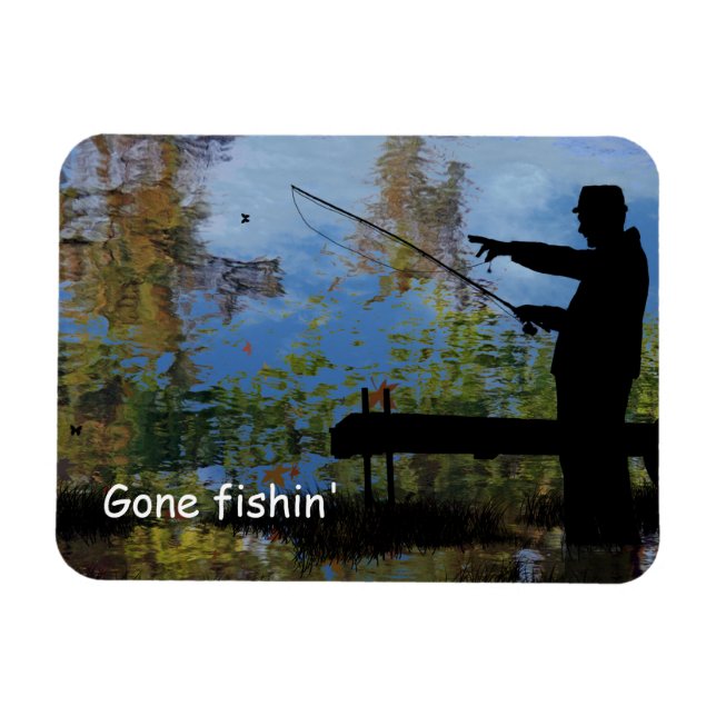 Older Man Fishing Retirement Flexible Magnet (Horizontal)