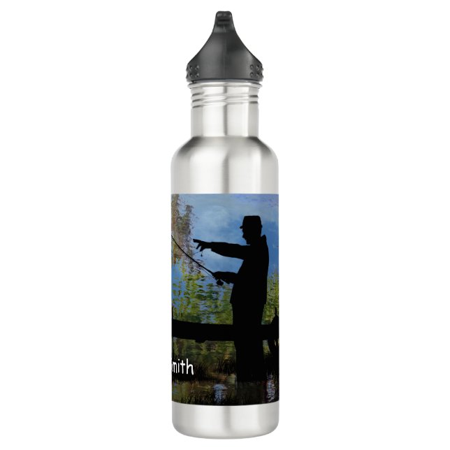 Older Man Fishing Retirement Water Bottle (Right)