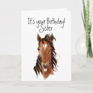 Older Sister Birthday Horse Sticking out Tongue Card