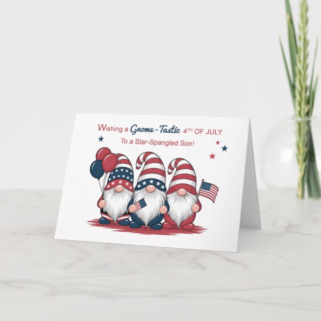 Older Son Fourth of July Cute Patriotic Gnomes Card (Front)