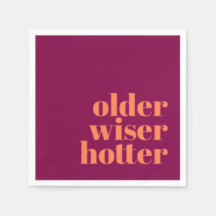 Older Wiser Hotter Bold Purple Orange Birthday Napkin