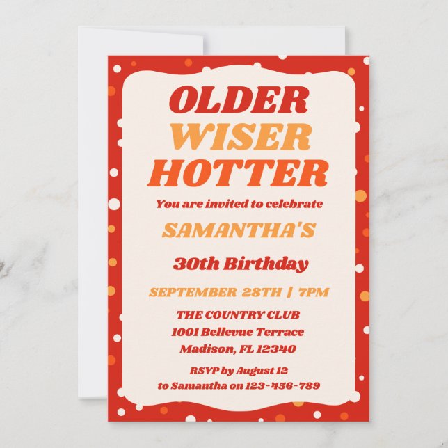 Older Wiser Hotter Retro Red Birthday Invitation (Front)
