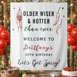 Older Wiser Hotter Silver Fabric Birthday Banner Tapestry