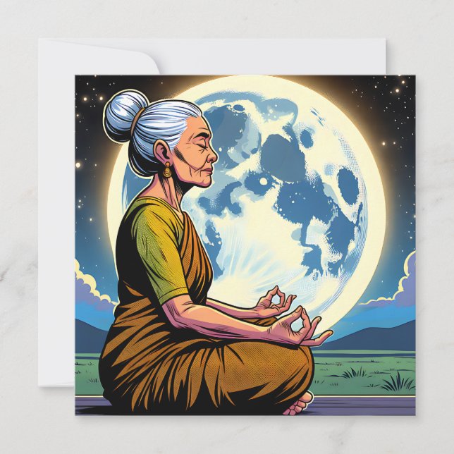 Older Woman Meditating Under the Moon (Front)