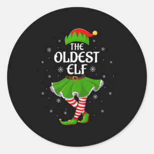 Oldest Elf Christmas Family Girls Women Elf Squad Classic Round Sticker