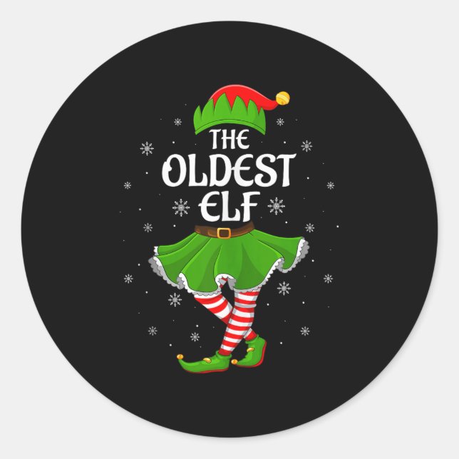 Oldest Elf Christmas Family Girls Women Elf Squad  Classic Round Sticker (Front)
