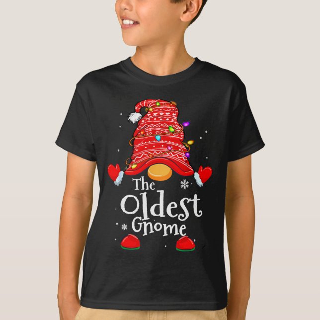 Oldest Gnome - Xmas Family Grandparents Christmas  T-Shirt (Front)