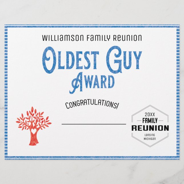 Oldest Guy Family Tree Reunion Award Custom Letterhead (Front)