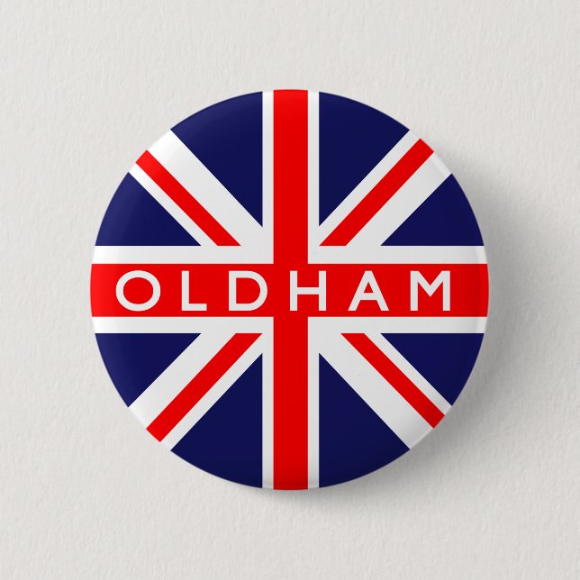 Oldham : British Flag 6 Cm Round Badge (Front)
