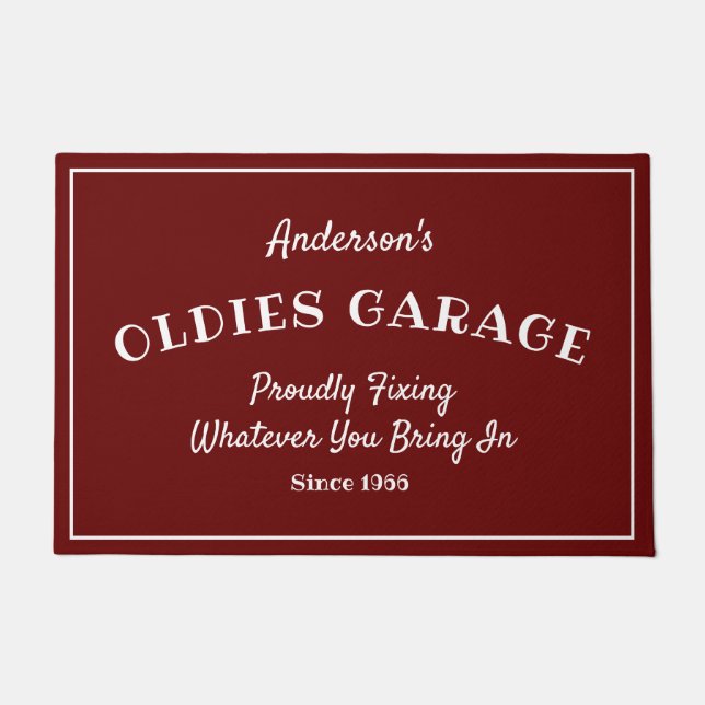 Oldies Garage Any Name Funny Saying Red Doormat (Front)