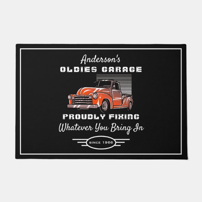 Oldies Garage Truck Any Name Funny Saying Black Doormat (Front)