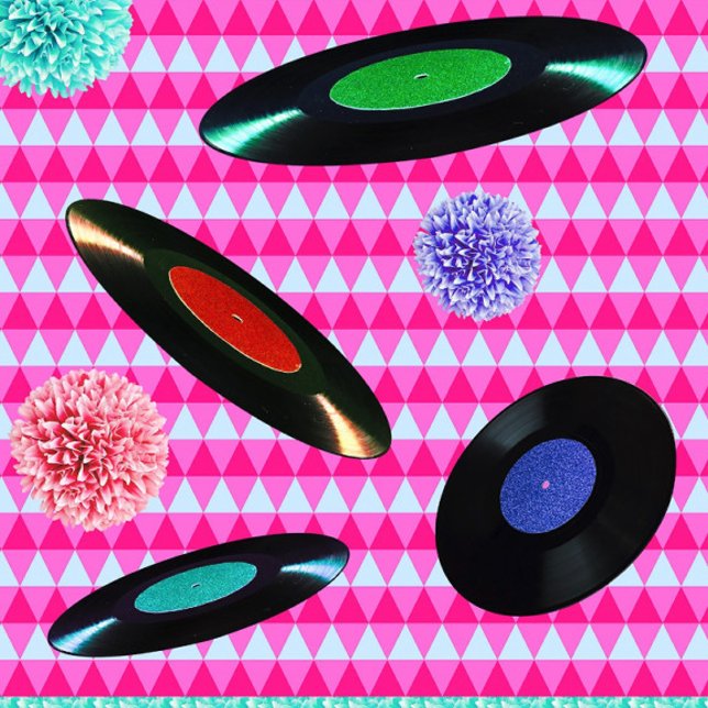 Oldies Music Case-Mate iPhone Case (A vibrant and playful digital collage features a repeating geometric pattern of pink and light blue!)