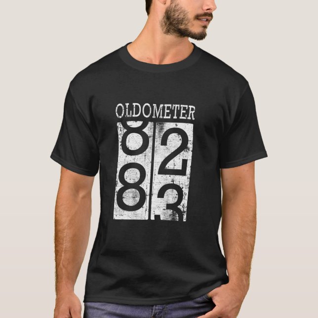 Oldometer Funny 83rd Birthday Distressed Dad Joke T-Shirt (Front)