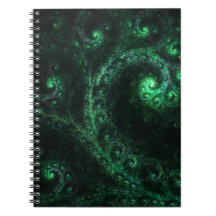 OldOnes Green and Black Spiral Fractal Notebook
