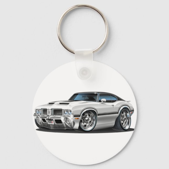 Olds Cutlass 442 White Car Key Ring (Front)