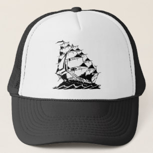 Olds Skool Tattoo Sailing Ship Navy Trucker Hat