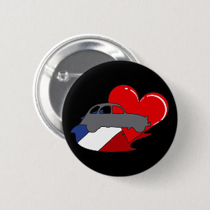 Oldtimer 2cv Frankreich Flagge mit Herz 6 Cm Round Badge
