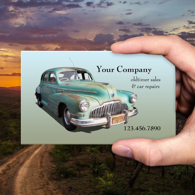Oldtimer Car Sales Repairs Business Card (Business card featuring an old-timer car. Perfect for a professional sales or repair garage)