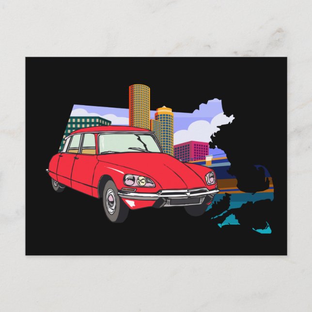 Oldtimer Ds19 Retro Futurism City Illustration Postcard (Front)