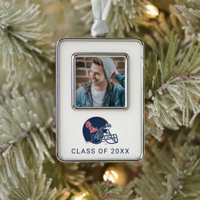 Ole Miss Football Helmet | Dark Blue Silver Plated Framed Ornament (Tree)