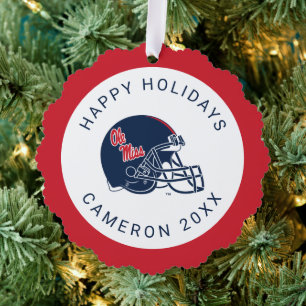 Ole Miss Football Helmet   Dark Blue Tree Decoration Card