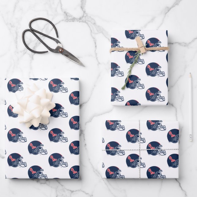 Ole Miss Football Helmet | Dark Blue Wrapping Paper Sheet (Front)