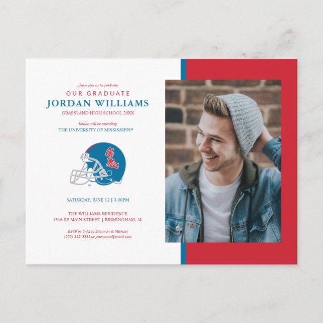 Ole Miss Football Helmet | Light Blue Announcement Postcard (Front)
