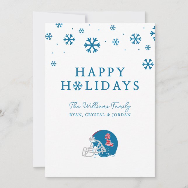 Ole Miss Football Helmet | Light Blue Holiday Card (Front)