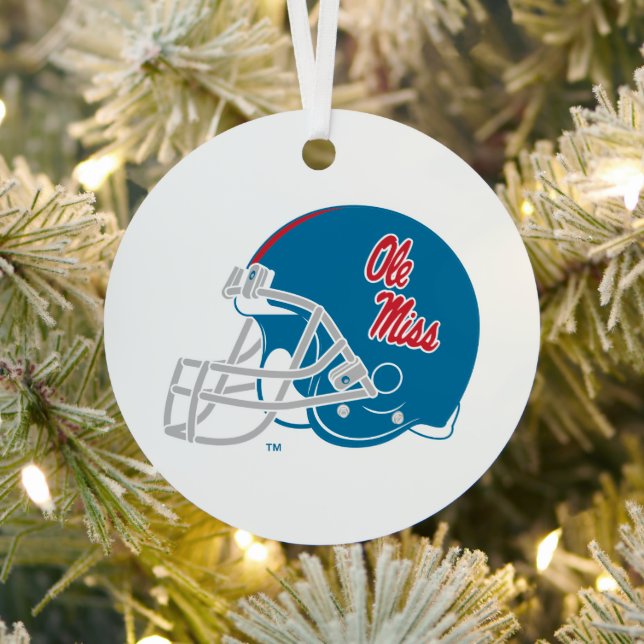 Ole Miss Football Helmet | Light Blue Metal Tree Decoration (Insitu)