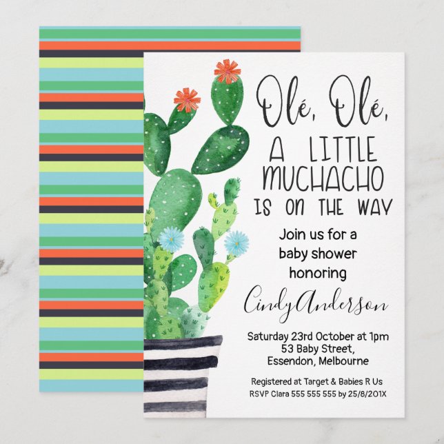 Ole Ole Fiesta Theme Baby Shower Invitation (Front/Back)