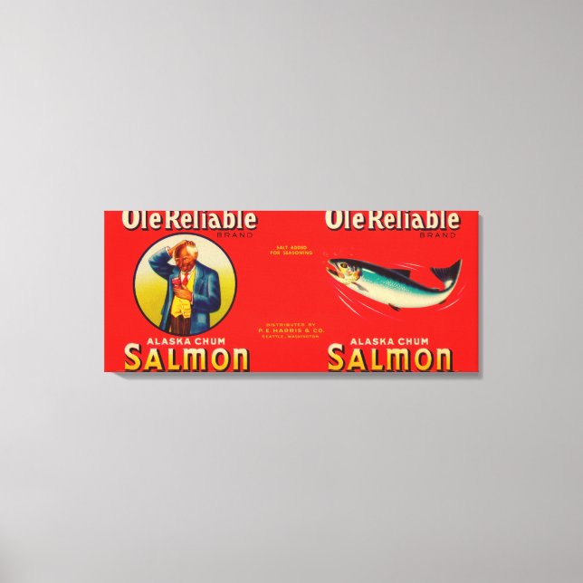 Ole Reliable Brand Salmon Label- Seattle, WA Canvas Print (Front)