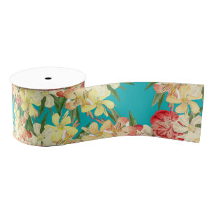 Oleander Floral Flowers Tropical Ribbon Grosgrain Ribbon