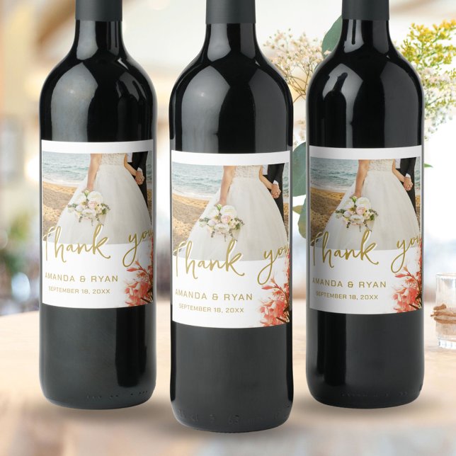 Oleander Flowers Photo Thank you Wedding Wine Label (Creator Uploaded)