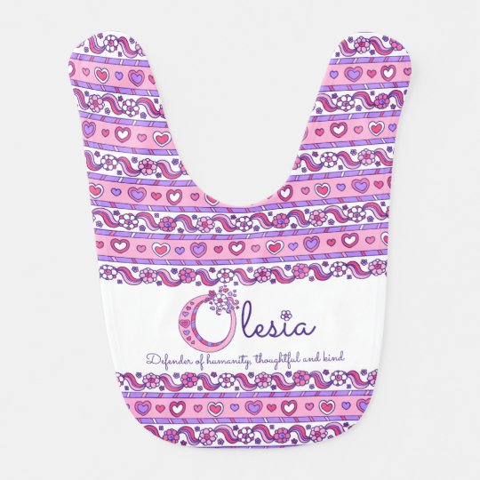 Olesia name meaning heart flower pattern baby bib