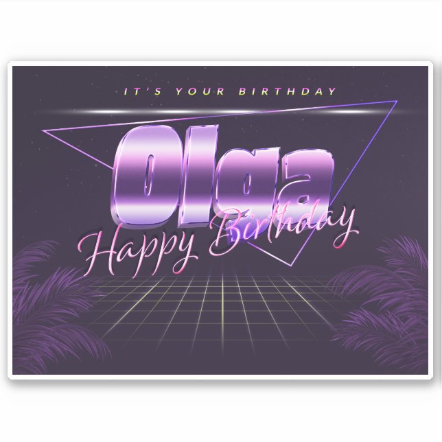 Olga name first name lila retro sticker birthday (Front)