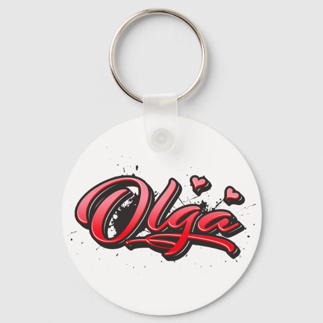 Olga red Heart Graffiti Schlüsselanhänger Key Ring (Front)