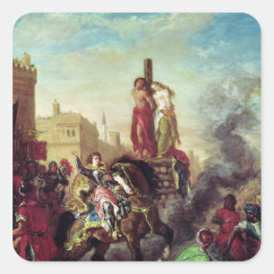 Olinda and Sophronia on the Pyre Square Sticker