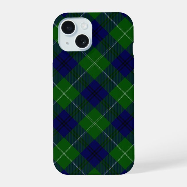 Oliphant tartan blue green plaid iPhone 15 case (Back)