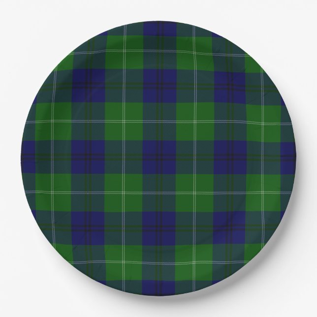 Oliphant tartan blue green plaid paper plate (Front)
