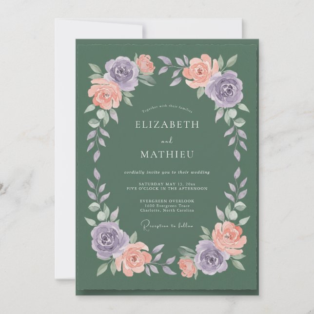 Olive Amethyst Wreath Wedding Invitation (Front)